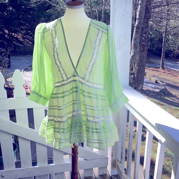Free People Tops - Free People Lime Combo Cotton Top S FREE SHIP